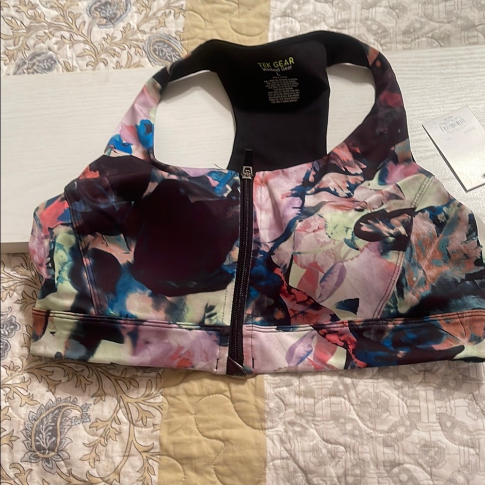 NWT Floral Sports Bra with Front Zipper